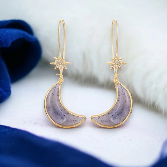 🆕️Trendy Fashion Resin Moon & Star Rhinestone Boho Chic Drop Earrings🌙✨ - Picture 1 of 13